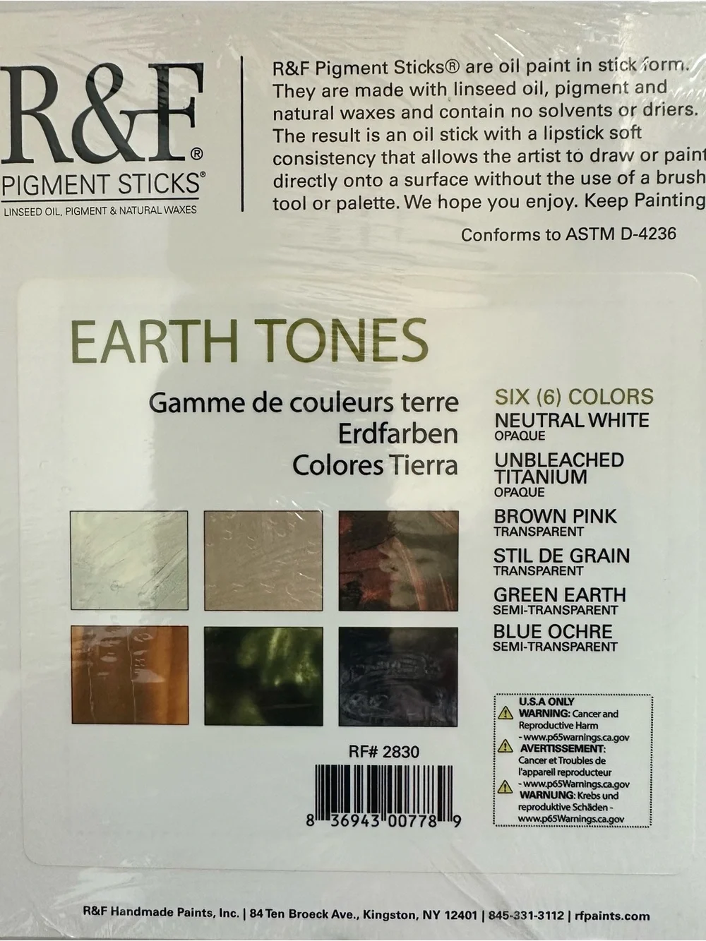 R&FPigment Sticks 6-Color Set – Earth Tones, 38ml